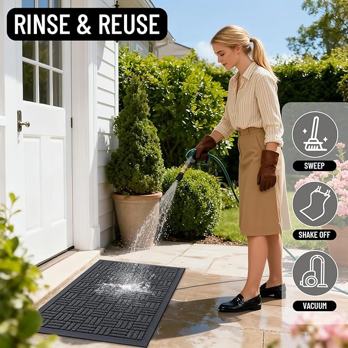 OLANLY Front Door Mat Outside Entrance 71x23, Absorbent, Heavy Duty Sturdy Natural Rubber Doormat Indoor Outdoor, Non-Slip, Stain and Fade Resistant, Low Profile Floor Mat for Entryway, Black Gray