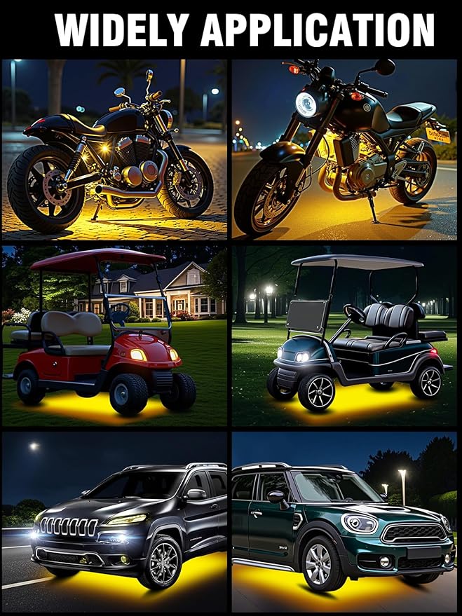 8 Pcs Car Led Light Strip IP67 Waterproof 11" Flexible Led Lights Underglow 12V for Car Motorcycle Boat Golf Cart Interior Exterior Decoration - Amber