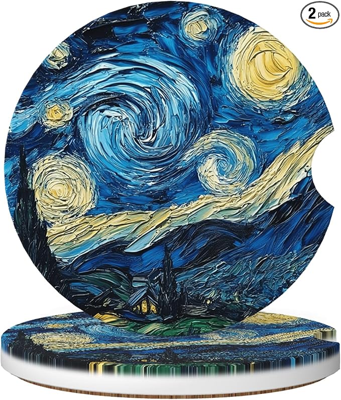 Absorbent Car Coasters for Cup Holders, 2 Pack Universal Anti Slip Ceramic Cup Coaster for Women Men 2.56 Inch Car Interior Accessories - Starry Sky 018
