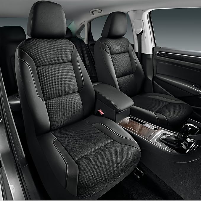 Skechers Men's Memory Foam Seat Covers, Air Cool Mesh Thick Car Seat Covers, Car Seat Covers Front Seats Airbag Compatible, Universal Automotive Comfort for Most Cars, Vans, Trucks, SUV,Black