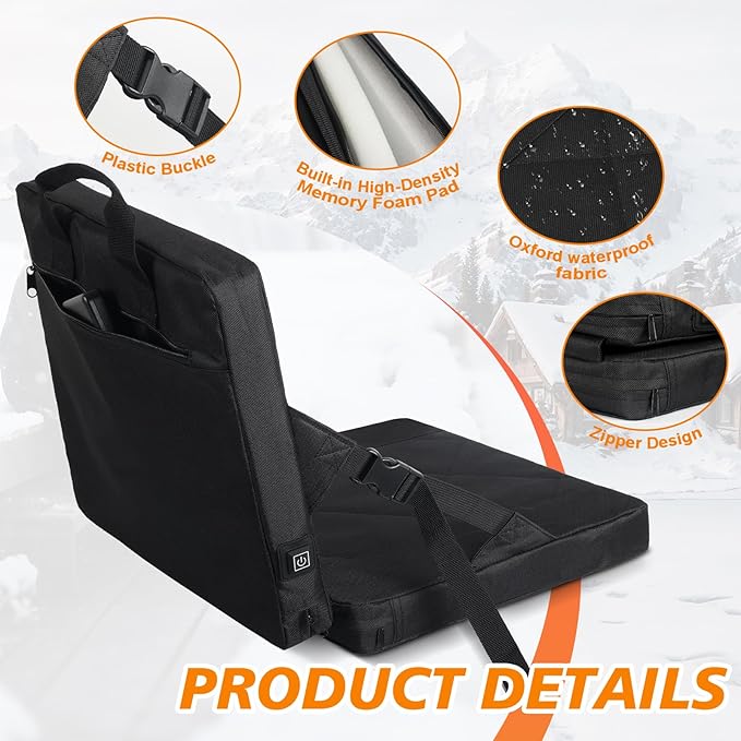 Portable Heated Seat Cushion 10000mAh Heated Stadium Seat Cushion Foldable Heated Seat Pad 3-Level Adjustable Temperature USB Powered and Lightweight for Outdoor Camping (Power Bank Included)