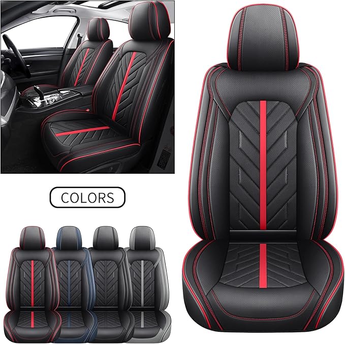 Tomatoman Car Front Seat Covers Compatible with Toyota Rav4 Camry Corolla Tacoma 4runner Highlander Yaris Avalon Crown Chr Matrix Venza Hyundai Elantra Tucson Sonata(2PCS Front/Black-Red)