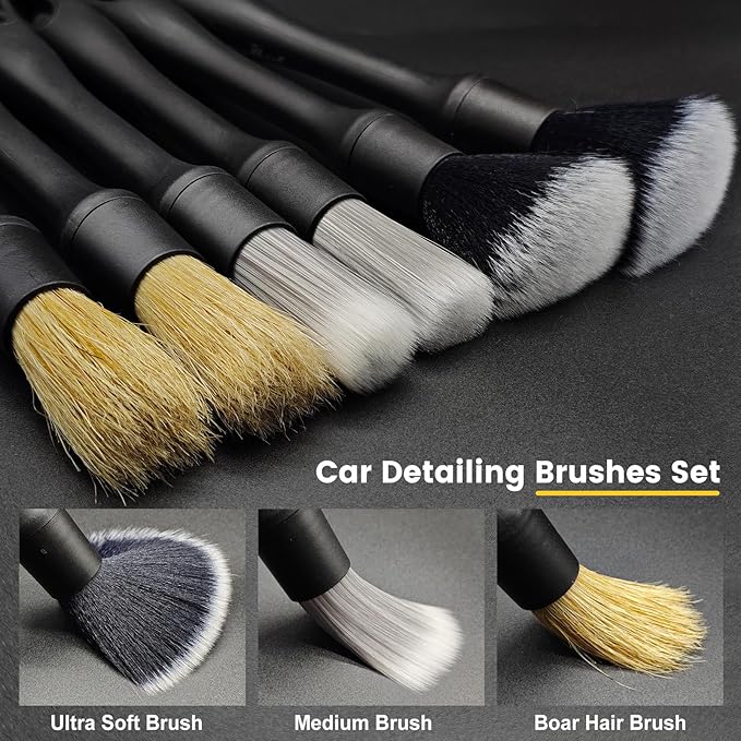 10pcs Car Detailing Brush Set - Interior or Exterior Auto Detail Brushes Kit w/Durable Bristles, Ultra Soft Boars Hair Detailing Brushes for Cleaning Leather Seats, Air Vents, Wheels Emblems