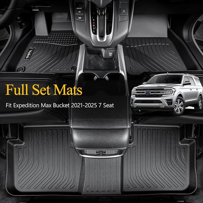 Wailtnb-All Weather Floor Mats & Cargo Liner Backrest Mat for Ford Expedition Max Bucket 2021-2024 7 Seat Custom Fit Ford Expedition Max Bucket 2021-2024 7 Seat Waterproof Durable Accessories
