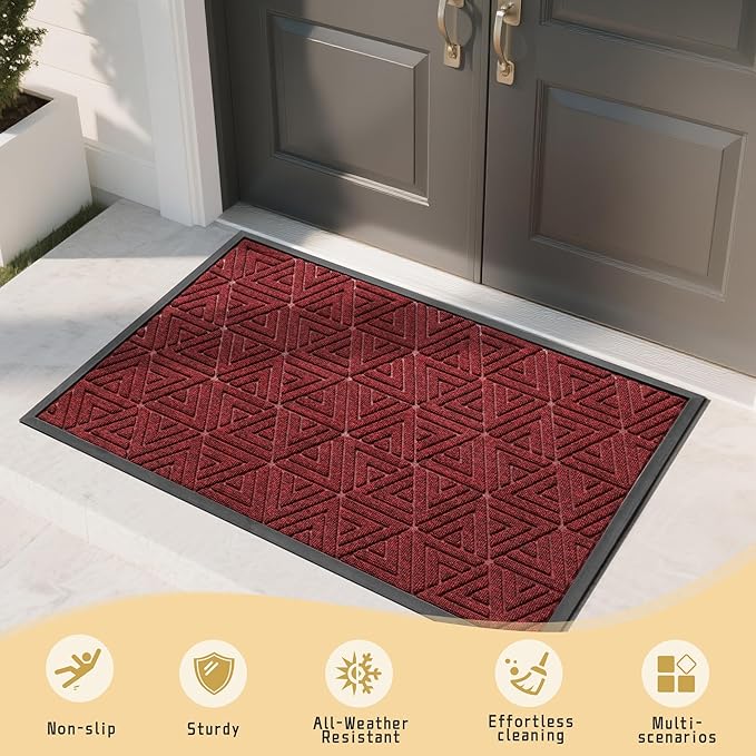 Yimobra Large Door Mat 47x32, All-Weather Waterproof Non-Slip Welcome Matt Outdoor, Heavy Duty Non Slip Doormat for Entryway for Patio and Garage Indoor, Easy Clean, Black Red