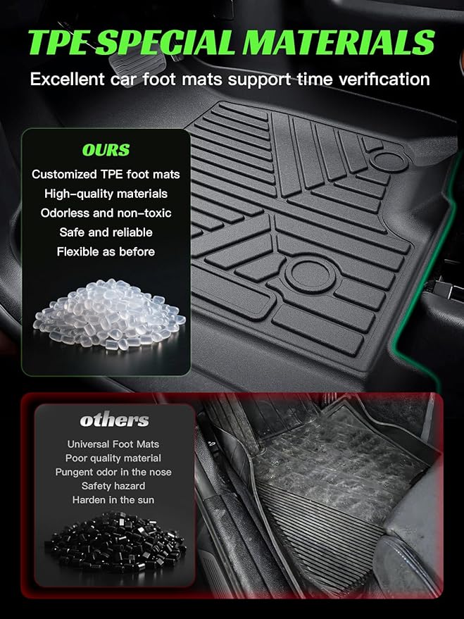 TPE All-Weather Floor Mats for Silverado 1500/ Sierra 1500 Accessories 2019-2025 & Silverado/Sierra 2500/3500 HD Crew Cab 2020-2025 Custom Fit Floor Liners (3-Piece Set, Black)