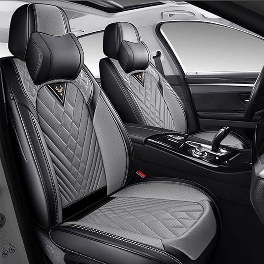 Leather Car Seat Protector - Universal Fit, Waterproof, 2 Seat-Headrest (Black & Gray)