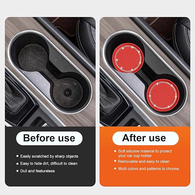 Amooca Car Cup Coaster 4 Pack Universal Non-Slip Cup Holders Insert Coasters Bling Crystal Rhinestone Car Interior Accessories Red Dots