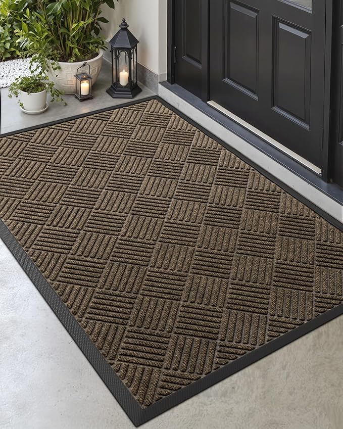 DEXI Front Door Mat Outside Entrance, 4x6 ft Rubber Entry Doormat Heavy Duty, Welcome Mats Non Slip for Inside House Floor Entryway Back Doors Exterior Patio, Diamond Brown