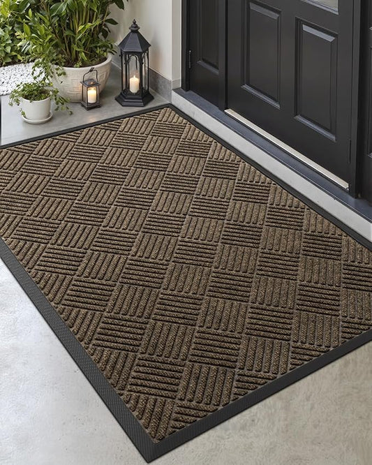 DEXI Front Door Mat Outside Entrance, 4x6 ft Rubber Entry Doormat Heavy Duty, Welcome Mats Non Slip for Inside House Floor Entryway Back Doors Exterior Patio, Diamond Brown