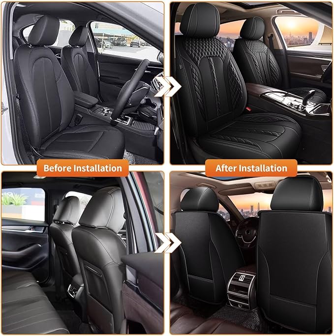 AOMSAZTO Car Seat Cover Fit for Chevrolet Blazer 2019-2025 2026 Leather Vehicle Cushions Cover Seat Protector Automotive 2PCS Front Seat Covers Waterproof Compatible Airbag Black