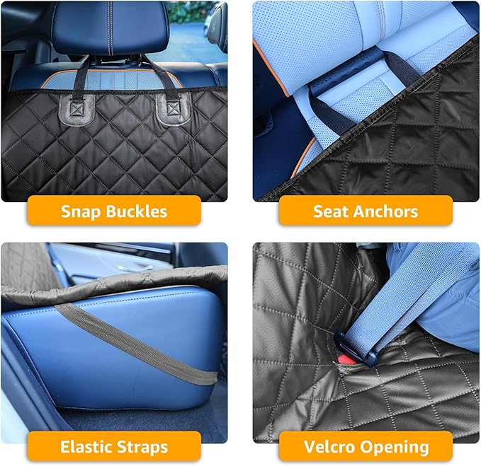 PETICON Dog Car Seat Cover for Back Seat, PU Leather Waterproof Bench Seat Cover, Scratchproof Pet Seat Cover Protector, Non-Slip & Durable Rear Seat Cover for Cars, Trucks and SUVs