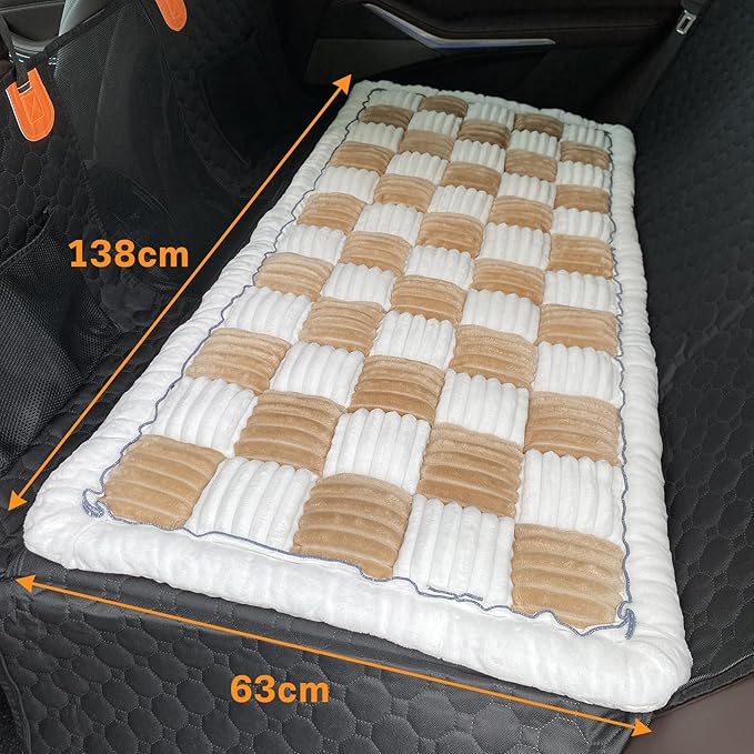 Dog Car Seat Cover for Back Seat, Dog Bed for Car, Fit for Backseat Extenders, Car Seat Protector, Nonslip Soft Durable for Cars Trucks and SUVs (Light Brown & White, 23.6"*51")
