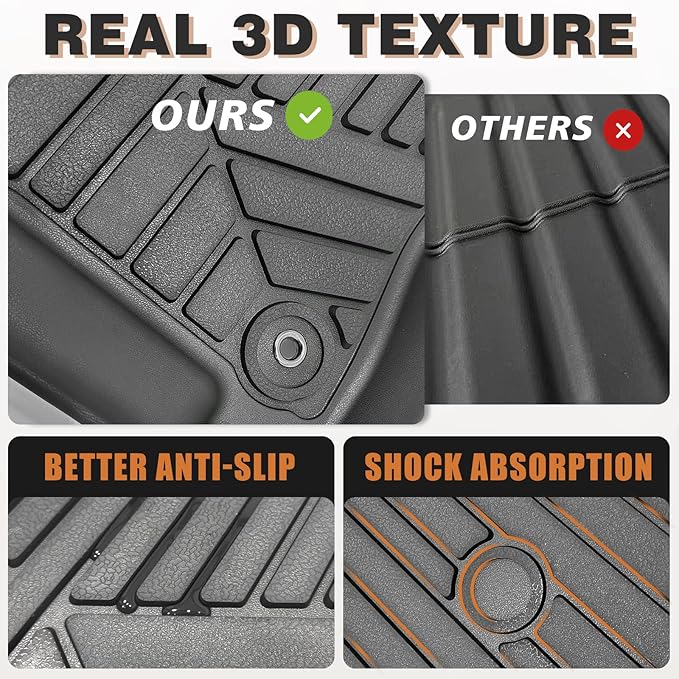 TripleAliners Floor Mats All Weather Liner Compatible with 2019-2025 RAM 1500 Crew Cab Accessories 1st & 2nd Row Floor Liners TPE Heavy Duty Custom Fit Car Mats (Not for Classic)