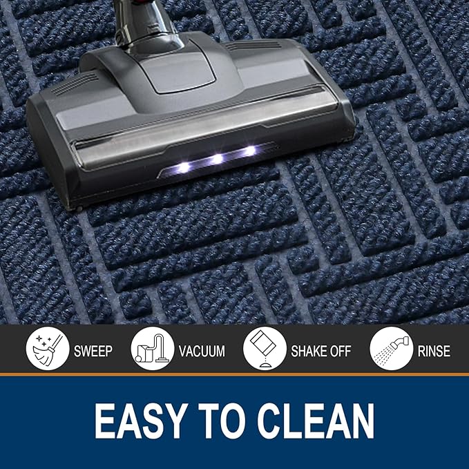OLANLY Indoor Outdoor Mat, Sturdy Natural Rubber Floor Mat, Non Slip Low Profile Waterproof Doormat, and Stain Front Door Mats, Easy Clean Patio Entrance Mat, 36''x24'', Navy