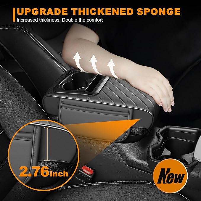 Armrest Cover for Car Fit for Jeep Cherokee Compass Gladiator Liberty Patriot Renegade Wrangler - Center Console Cover with Cup Holders and 2 Storage Pockets(Grey)