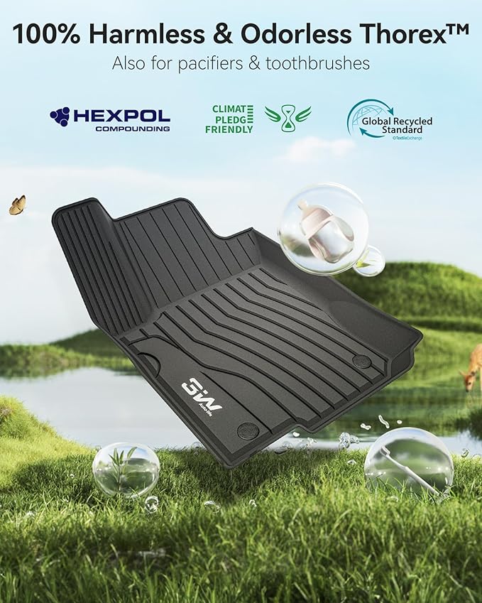 3W Floor Mats Fit for Benz GLE 2016-2019, TPE All Weather Custom Fit Floor Liner for Benz GLE 350/400/43 AMG/450 AMG/550e/63 AMG/63 AMG S, Car Mats Easy Clean