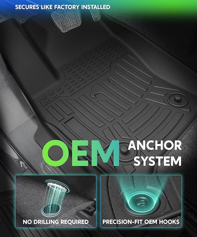 TPE All-Weather Floor Mats for Toyota Tacoma 2024 2025 2026 Double Cab| Custom Fit Floor Liners | Car Accessories Floor Liner，1st & 2nd Row Protection | Durable, Odorless (3-Piece Set, Black)