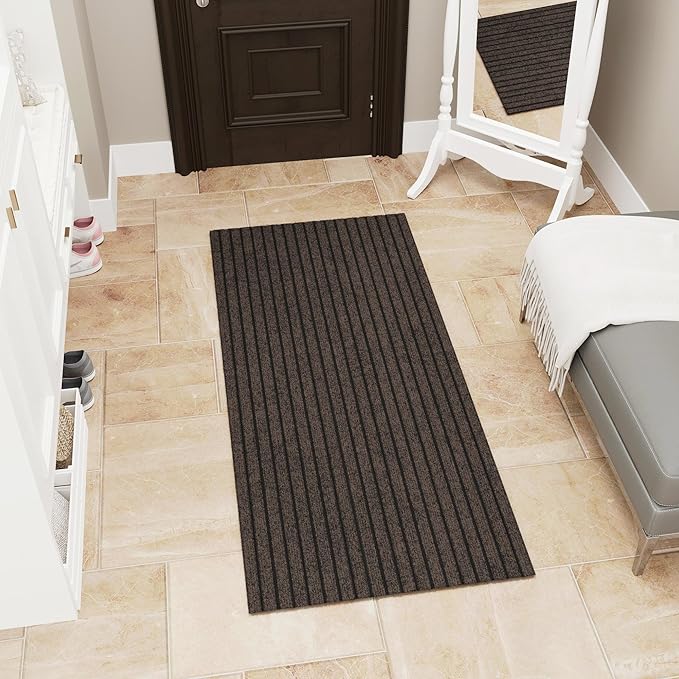 Ottomanson Mud Mat 2' x 4' Entryway Rug - Non-Slip Scraper Doormat for Muddy Paws, Dirt Trapping Indoor/Outdoor Mat for High-Traffic Areas, Kitchen, Garage, Patio, Brown