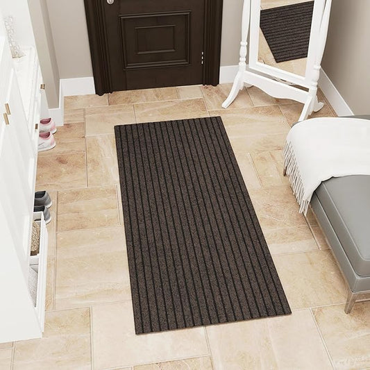 Ottomanson Mud Mat 2' x 4' Entryway Rug - Non-Slip Scraper Doormat for Muddy Paws, Dirt Trapping Indoor/Outdoor Mat for High-Traffic Areas, Kitchen, Garage, Patio, Brown