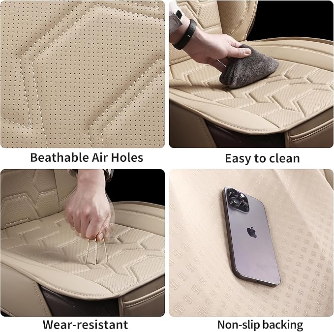 Leather car Seat Covers Breathable Car Seat Protector Front seat Covers Universal Fit for 95% Car Truck SUV Van Vehicles （Beige，2PCS）