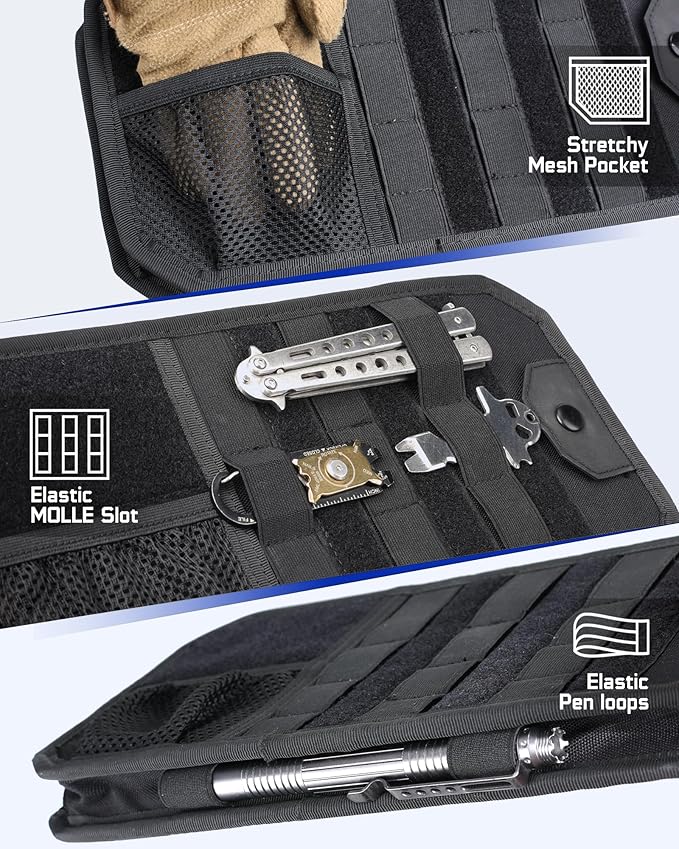 WYNEX Molle Car Sun Visor Organizer, Original Design Car Accessories with Zipper Visor Storage Pouch & Glasses Clip, Semi-Rigid Molle Panel for Tactical Gears, Fits Most Vehicles, SUVs, Trucks