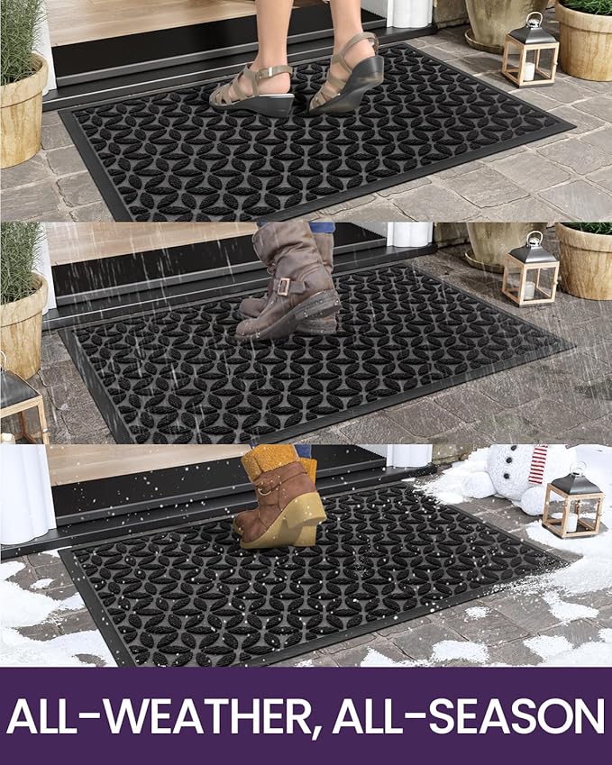 DEXI Front Door Mat Outside Entrance, Rubber Entry Doormat Heavy Duty, Welcome Mats Non Slip for Inside House Floor Entryway Back Doors Exterior Patio, 24x36, Hexafoil Floral