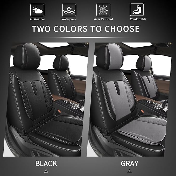 AOMSAZTO Car Seat Covers 2PCS Front Fit for Chevrolet Malibu 2009-2025 2026 Leather Car Seat Cover Automotive Seat Cushion Seat Protector Waterproof Compatible Airbag(2 Front Seats,Black&Gray)
