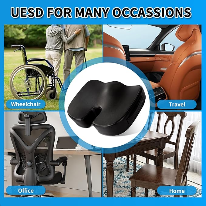 Luxury Seat Cushion, 3 Inch Thick Memory Foam for Pressure Relief, Sciatica, Tailbone Pain & Back Pain Relief, Multi-Use for Bleachers, Car, Gaming, Office Chair