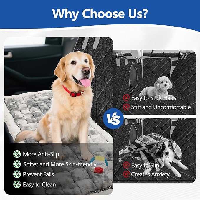 Thickened Dog Bed for Car Back Seat, Upgraded Bottom Non-Slip，Fits Hard Bottom car seat Cover for Dogs, Premium Mixed Color ，Dog Car Seat Cover