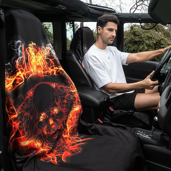 Waterproof Car Seats Covers Skull Style - Universal Car Seats Cushion for Sedan SUV Truck Front OR Back Seat - Anti-Slip Auto Seats Protector Suit for After Yoga Gym Biking Running Workout Sport