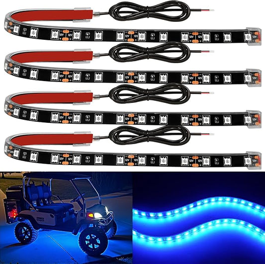 YM E-Bright 4Pcs Led Strip Lights for Car, 12inch Waterproof IP68 Car Underglow Strip Lights Decoration 18SMD 12V Led Interior Exterior Lights Strip for Cars Motorcycles Truck Golf Cart Boat - Blue