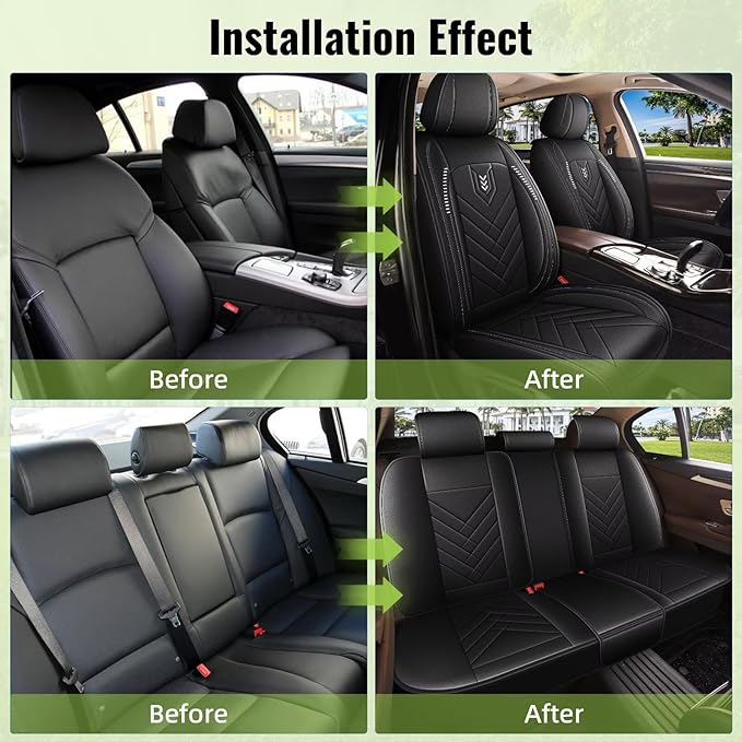 AOMSAZTO Car Seat Covers Fit for Acura TSX 2009-2014: Full Set Premium Seat Covers Waterproof Leather Automotive Seat Cushion Protector Compatible with Airbag(5 Seats, Black)