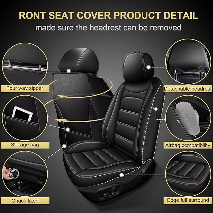 Seat Covers Fit for Chevy Equinox : Luxury Waterproof Leather Front Car Seat Covers Fit for 2011-2024 2025 2026 Equinox - Black Car Seat Protector(2PCS Front)