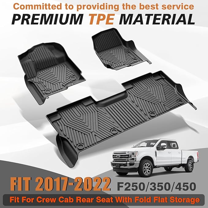TripleAliners Floor Mats Compatible with Ford 2017-2025 F250/F350/F450 Floor Mats Super Duty Accessories Crew Cab 1st & 2nd Row Floor Liners TPE All Weather Protection Heavy Duty Custom Fit