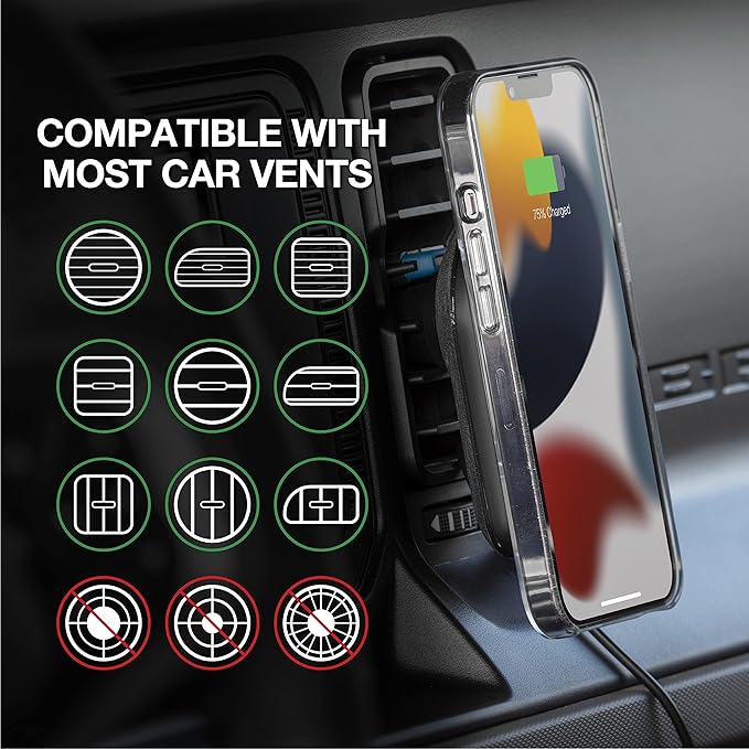 Scosche MQ5WDV-1 MagicMount Pro Charge5 Window/Dash/Vent 15W Magnetic, Qi-Certified, Wireless Charging Phone Mount, Cell Phone Holder for Car Compatible with MagSafe, iPhone, Galaxy and Qi Devices