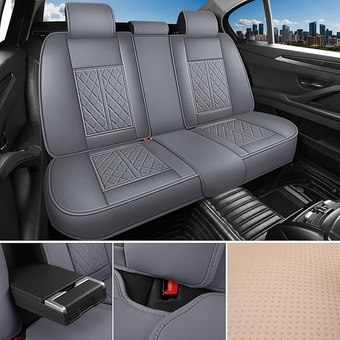Leather Automotive Seat Covers Universal Fit for Cars, SUV, Sedans, Anti-Slip & Breathable (Grey, Front Seat)