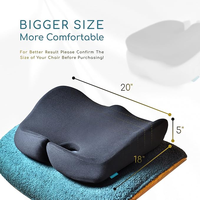 X Large Seat Cushions for Office Chairs, Car & Truck. Gaming Chair Seat Cushion and Sciatica Pain Relief Pillow for Back Pain. Orthopedic Coccyx Cushion for Tailbone Pain Relief (Original Black)