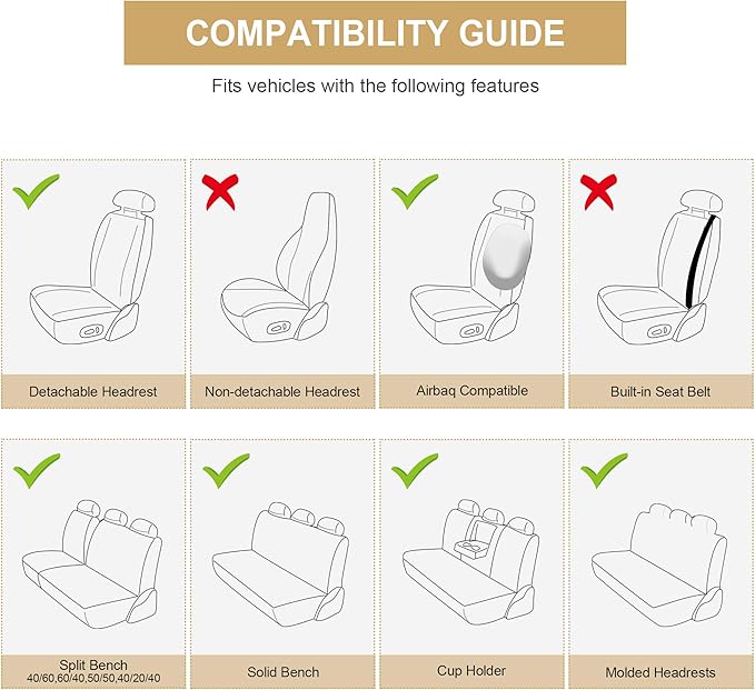 AOOG Leather Car Seat Covers, Leatherette Automotive Vehicle Cushion Cover for Cars SUV Pick-up Truck, Universal Non-Slip Vehicle Cushion Cover Waterproof, Full Set