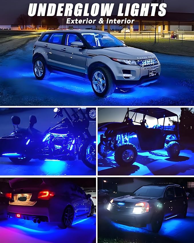 12V Led Light Strip 18" Connectable Blue LEDs Strip Lights for Car Motorcycle Golf Cart Automotive Trucks Boat Marine Waterproof Led Light Strip, 4Pack