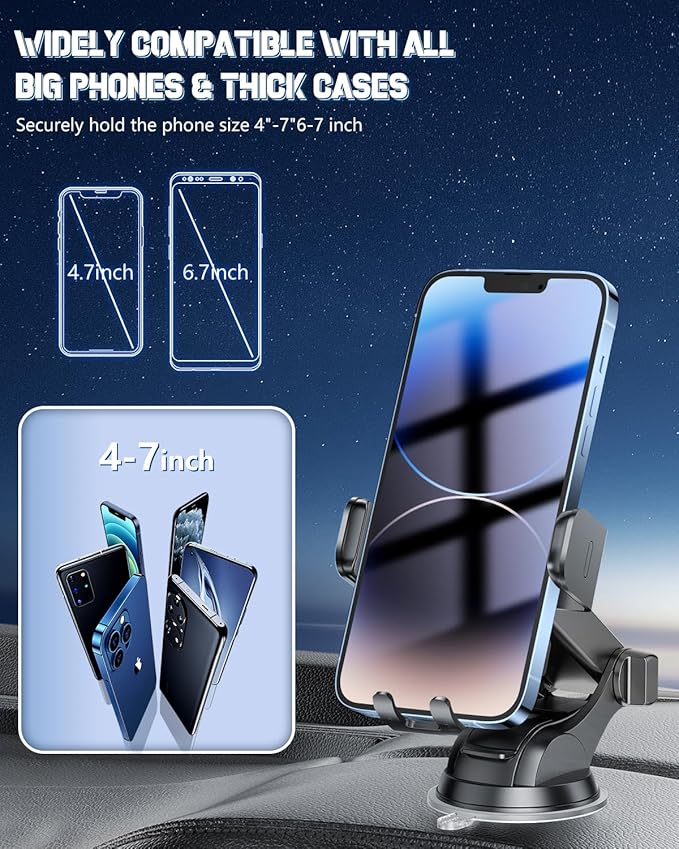 Wireless Car Charger, Fast Charging Phone Holder 3 in 1 Phone Mount Auto Clamping Car Accessories Compatible with iPhone 17 16 15 14 13 12 11 Xs XR, Samsung S23 Ultra S22 S21 S20(Deep Space Black)