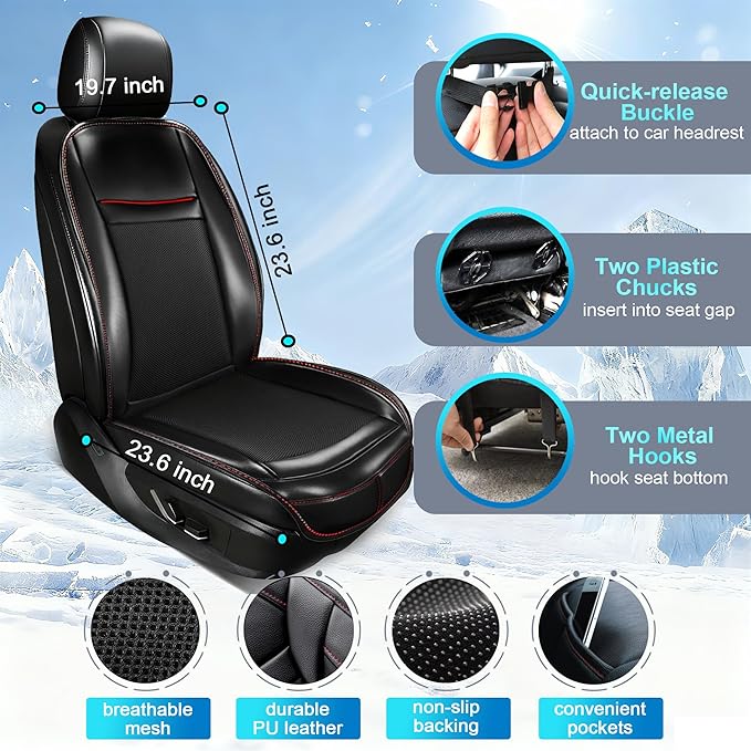 2025 Upgraded 3-in-1 Hot and Cooling Seat Cover for Car Front Seat, 12V Ventilated Cooling Car Seat Cover with Massage, Winter and Summer Cooling Seat Cushion for Car SUV Truck Universal Fit (Black-3)