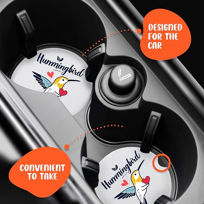 2 Pack Hummingbird Car Cup Holder Coaster, Cute Hummingbird Car Interior Accessories Drink Coaster for Women & Men, Hummingbird Lovers Themed Gifts Stuff Accessories Things Merchandise Items!