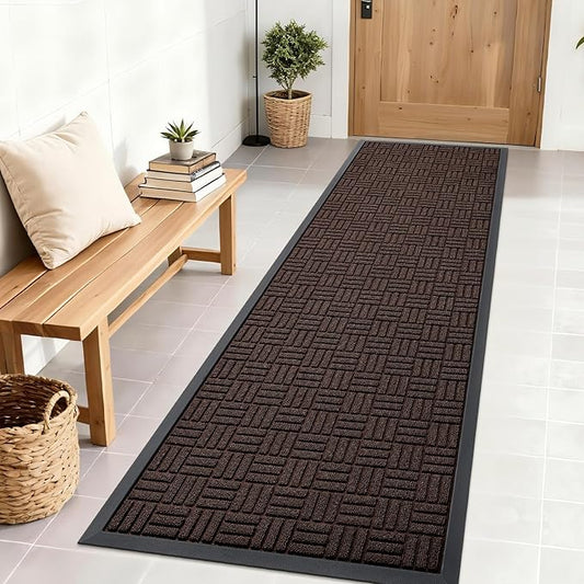 OLANLY Front Door Mat Outside Entrance 71x23, Absorbent, Heavy Duty Sturdy Natural Rubber Doormat Indoor Outdoor, Stain and Fade Resistant, Non-Slip Backing Low Profile Floor Mat for Entryway, Brown