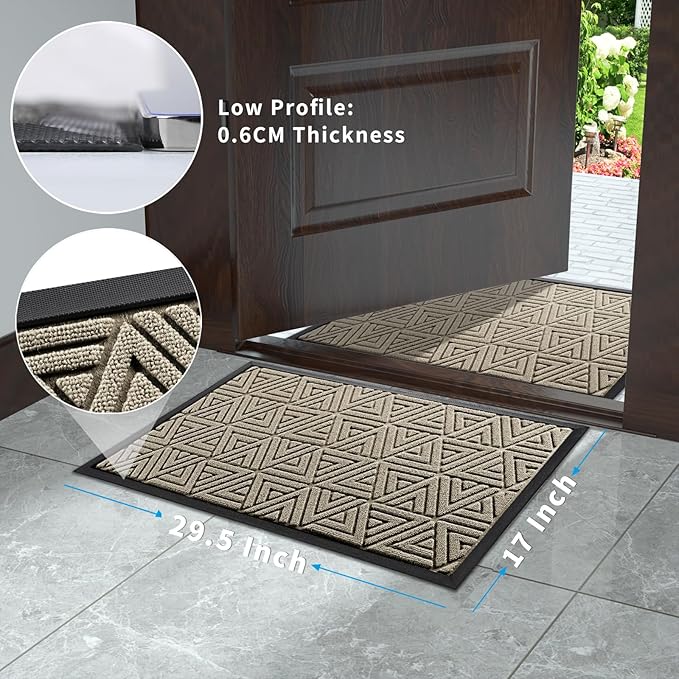 Yimobra Outdoor Mats for Front Door 29.5x17, Stops Mud & Dirt at Entrance, Fits Garage & Patio, All-Weather Waterproof Non Slip Outdoor Indoor Welcome Mat, Beige