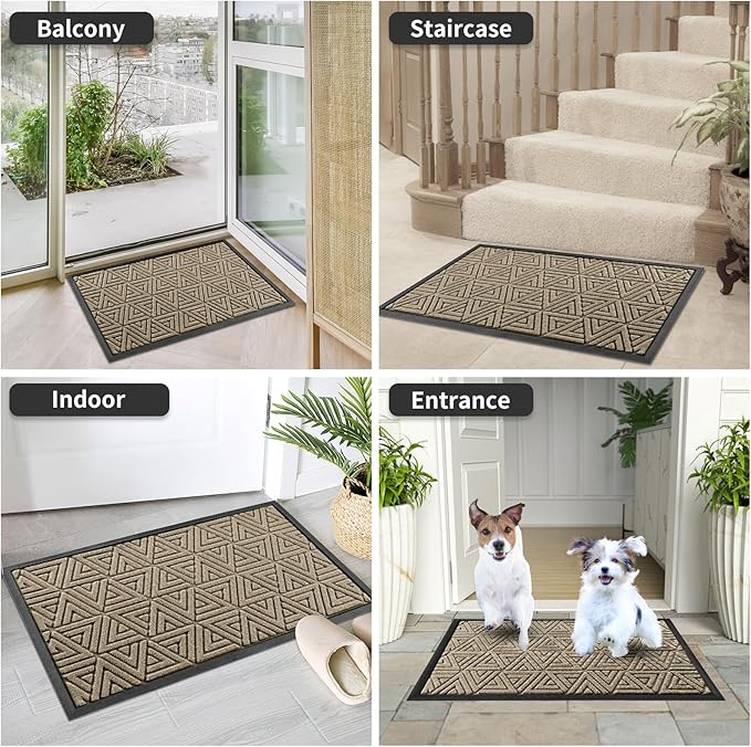 Yimobra Outdoor Mats for Front Door 29.5x17, Stops Mud & Dirt at Entrance, Fits Garage & Patio, All-Weather Waterproof Non Slip Outdoor Indoor Welcome Mat, Beige
