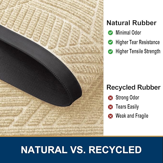 Smiry Front Door Mat Outside Entrance, Heavy Duty Sturdy Natural Rubber Doormat, Trap Dirt and Moisture, Easy Clean Low Profile Mats for Indoor Outdoor Entry, Irregular Triangle (47x32, Beige)