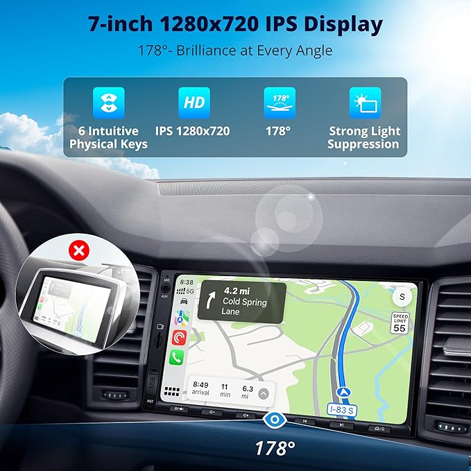 A5L 7inch Android Double DIN Car Stereo with OBD2 Scanner, Wireless CarPlay & Android Auto, 24 Band EQ, DSP, WiFi/BT/USB Tethering, 2G+32G Touchscreen Radio, AI Chat, MirrorLink, GPS/FM/AM