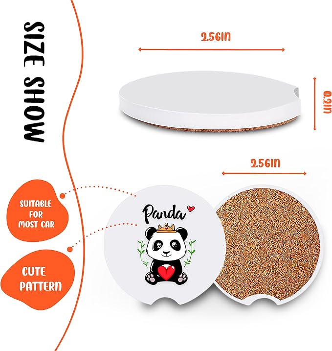 2 Pack Panda Car Cup Holder Coaster, Cute Panda Car Interior Accessories Drink Coaster for Women & Men, Panda Lovers Themed Gifts Stuff Accessories Things Merchandise Items!