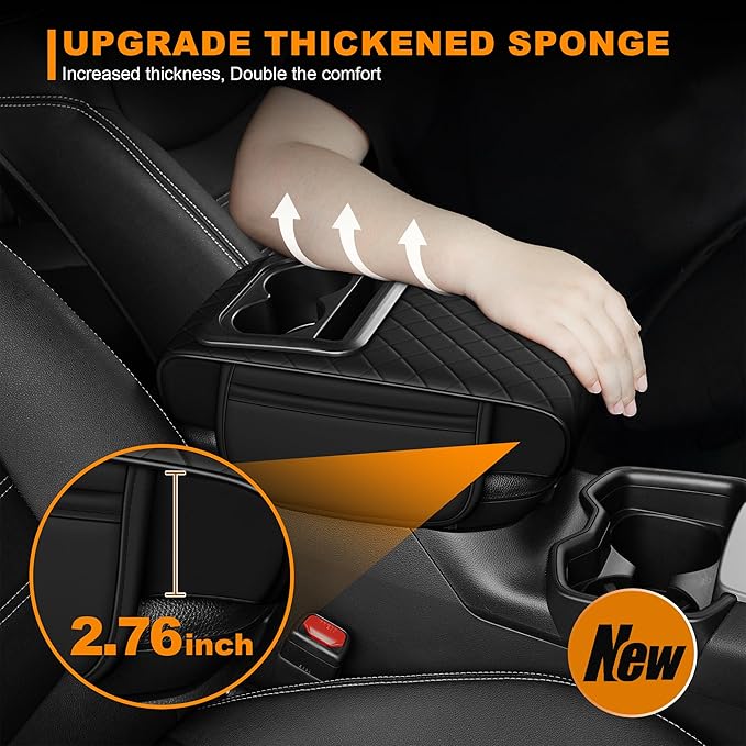 Armrest Cover for Car Fit for Jeep Grand Cherokee - Center Console Cover with Cup Holders and 2 Storage Pockets(Black)